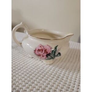 Eggshell Nautilus Creamer Floral Rose Gold Trim Footed Mid Century Vintage